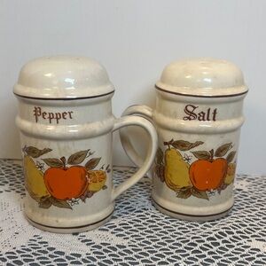 Vintage Ceramic Salt and Pepper Shakers - Cream with Fruit Design Hearthside